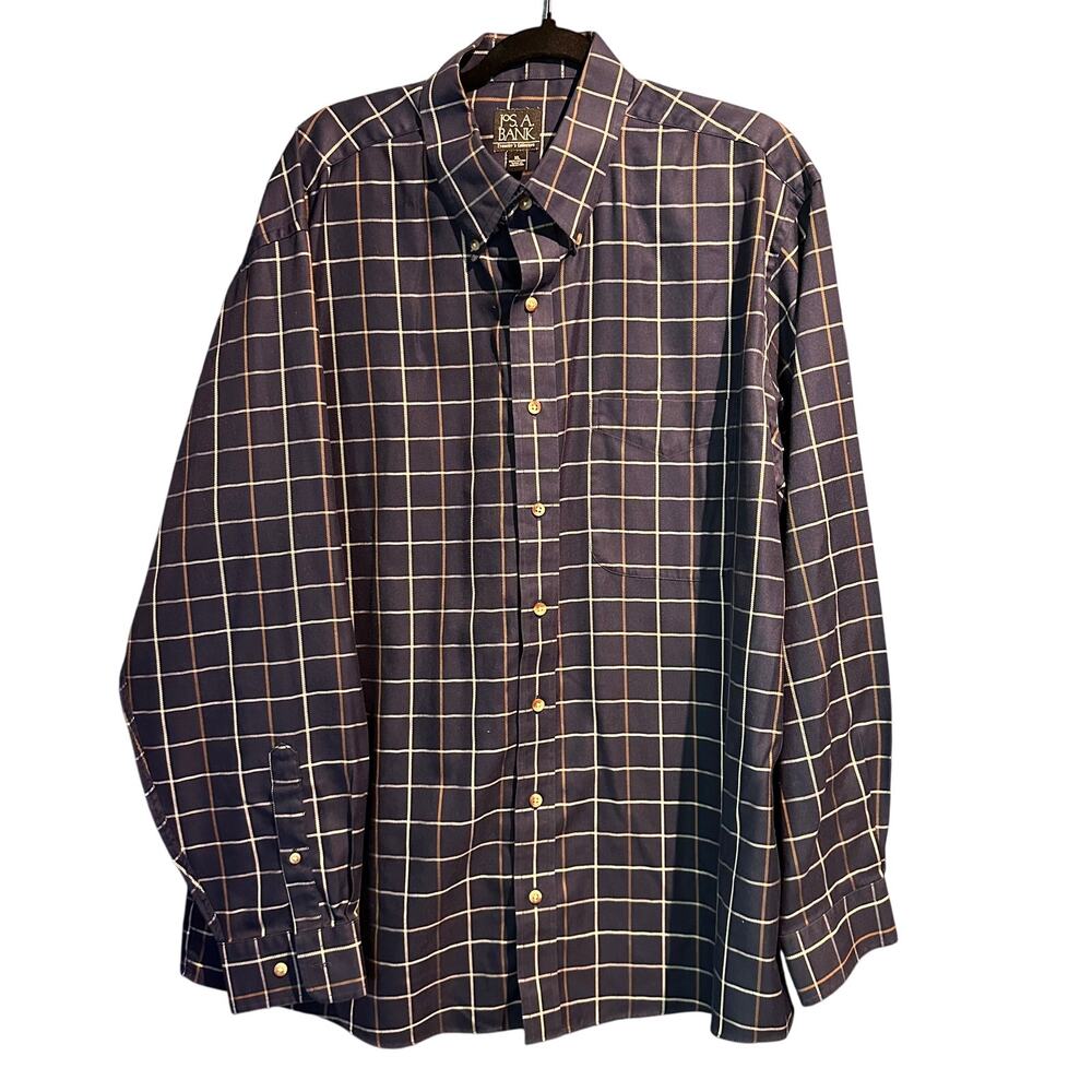 Jos. A. Bank Traveler's Collection XL wrinkle resistant 100% cotton Navy Plaid